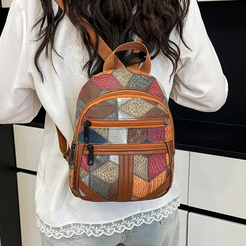 Fashion Backpack Women - Stylowy plecak damski w patchworkowym wzorze,